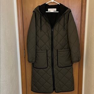 Treasure & Bond Quilted Long Jacket - Olive Green, size medium